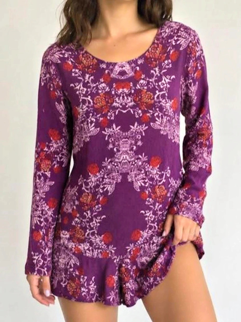 Free People Floral Mini Dress in Purple Size Small